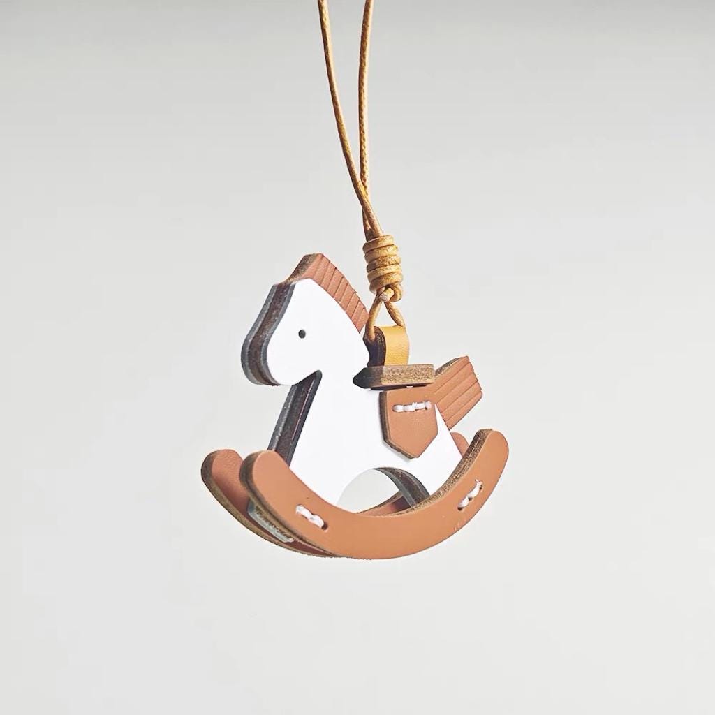 Leather Rocking Horse Keychain Pendant, Handmade Horse Bag Charm, Car Rear Mirror Hanging Ornament, Minimalist Keyring Gift for Her