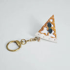 Japanese Pizza Slice Keychain, Handmade Leather Food Charm, Cute Bag Pendant, Mini Cheese Pizza Keyring, Gift for Food Lover Her Him