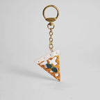 Japanese Pizza Slice Keychain, Handmade Leather Food Charm, Cute Bag Pendant, Mini Cheese Pizza Keyring, Gift for Food Lover Her Him