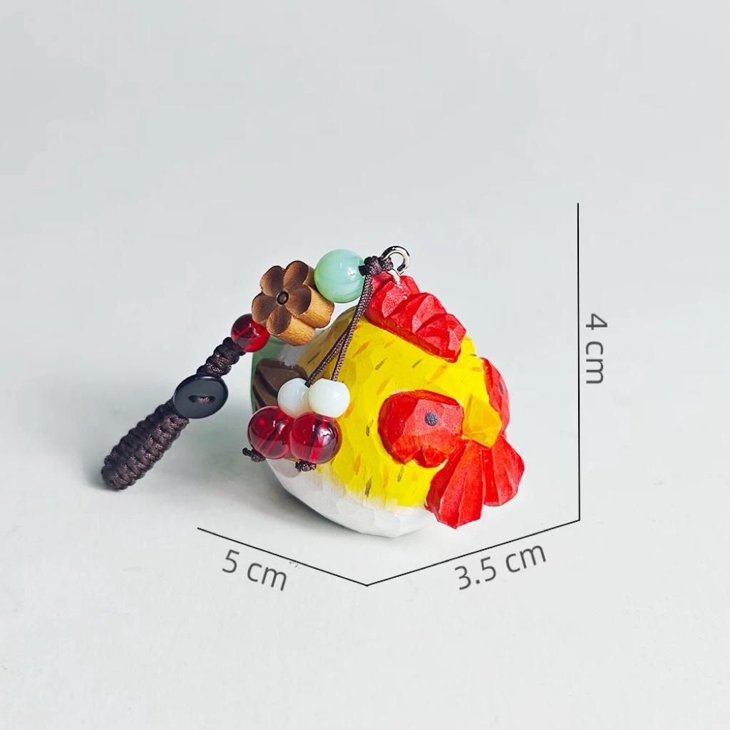 Janpanese Rooster Keychain, Handmade Wooden Chicken Charm, Cute Animal Keyring, Bag Pendant, Car Mirror Hanging Ornament, Gift for Her Him