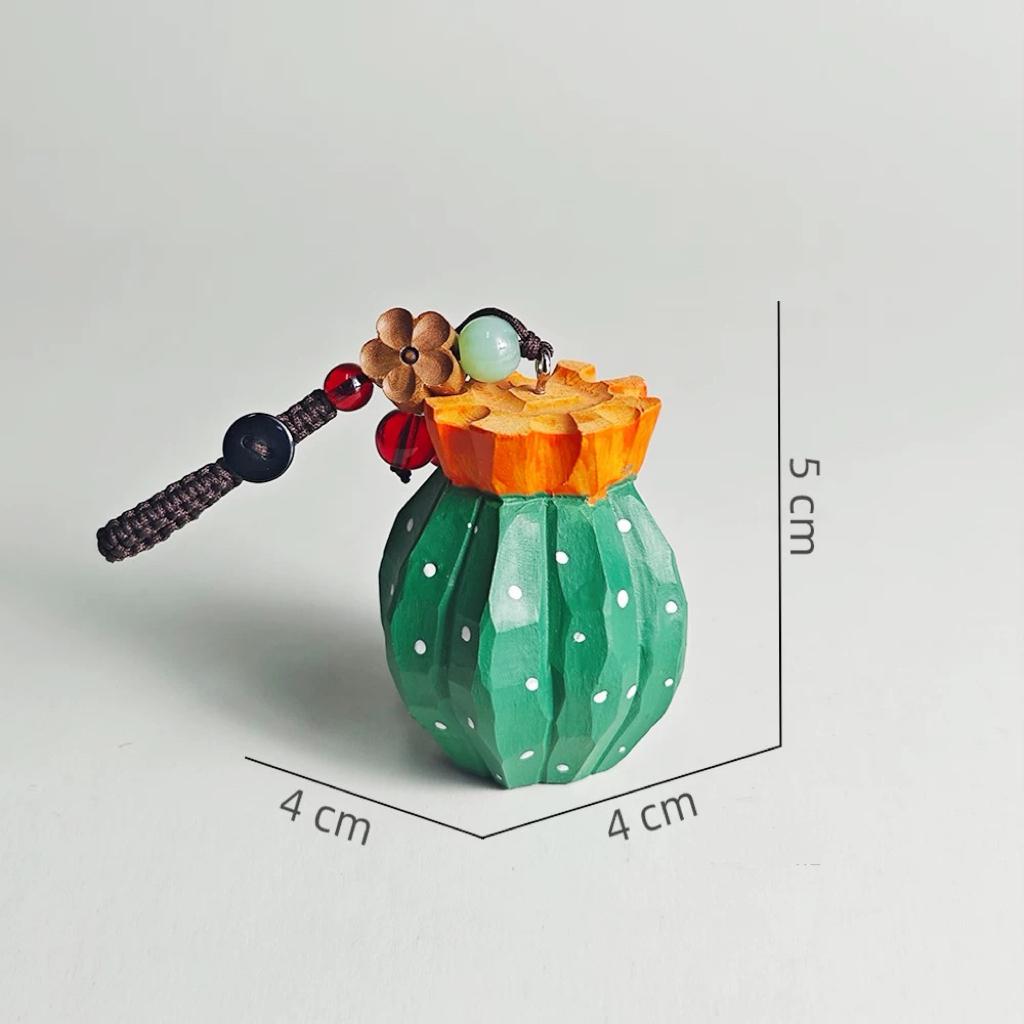 Cactus Keychain, Handmade Wooden Succulent Charm, Cute Plant Keyring, Bag Pendant, Car Rear Mirror Hanging Ornament, Gift for Plant Lover
