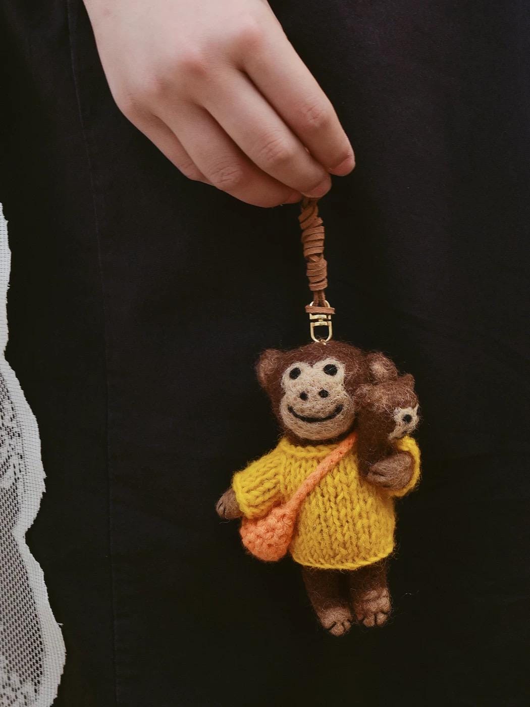 Handmade Monkey Keychain, Felt Monkey Charm, Cute Animal Bag Pendant, Car Rear Mirror Hanging Ornament, Gift for Mom, Family Gift