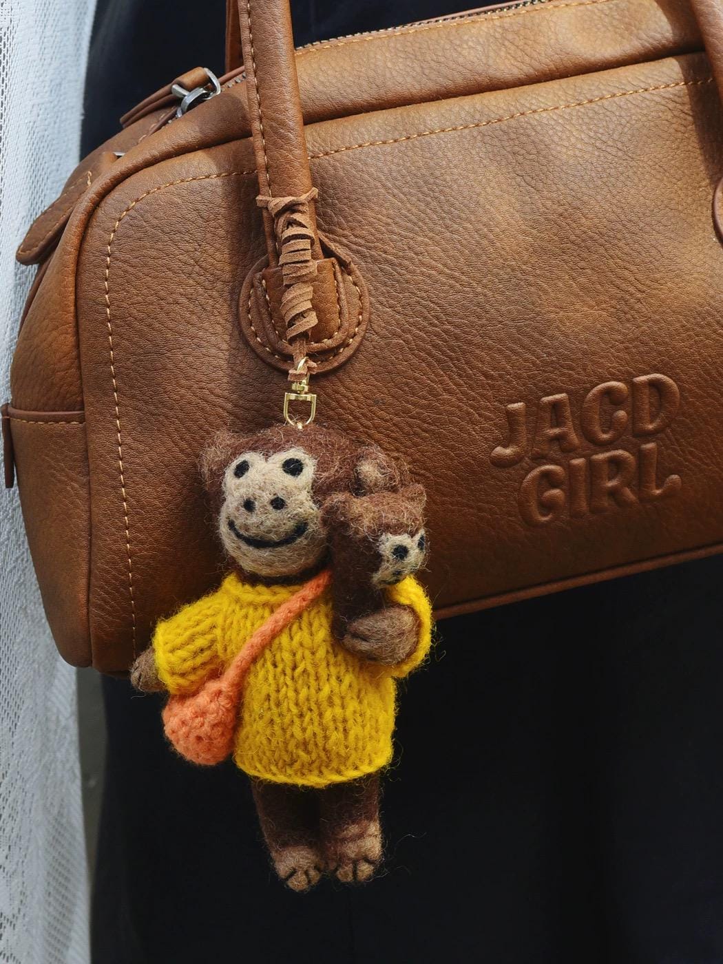 Handmade Monkey Keychain, Felt Monkey Charm, Cute Animal Bag Pendant, Car Rear Mirror Hanging Ornament, Gift for Mom, Family Gift