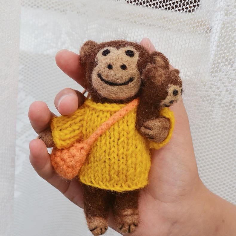 Handmade Monkey Keychain, Felt Monkey Charm, Cute Animal Bag Pendant, Car Rear Mirror Hanging Ornament, Gift for Mom, Family Gift