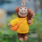 Handmade Monkey Keychain, Felt Monkey Charm, Cute Animal Bag Pendant, Car Rear Mirror Hanging Ornament, Gift for Mom, Family Gift