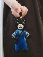 Japanese Black Cat Keychain, Handmade Felt Charm, Aesthetic Animal Keyring, Car Rear Mirror Hanging Ornament, Gift for Cat Lover