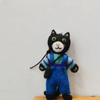 Japanese Black Cat Keychain, Handmade Felt Charm, Aesthetic Animal Keyring, Car Rear Mirror Hanging Ornament, Gift for Cat Lover