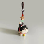 Japanese Handmade Wooden Chubby Cat Keychain, Bag Charms, Animal Bag Pendant, Car Rear Mirror Hanging Ornament, Cat Lover Gift