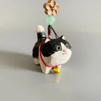Japanese Handmade Wooden Chubby Cat Keychain, Bag Charms, Animal Bag Pendant, Car Rear Mirror Hanging Ornament, Cat Lover Gift