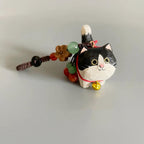 Japanese Handmade Wooden Chubby Cat Keychain, Bag Charms, Animal Bag Pendant, Car Rear Mirror Hanging Ornament, Cat Lover Gift