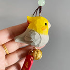 Hand Carved Bird Car Hanging Ornament, Cute Cockatiel Rear View Mirror Charm, Wooden Bird Pendant, Lucky Car Decor, Bike Charm Gift