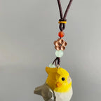 Hand Carved Bird Car Hanging Ornament, Cute Cockatiel Rear View Mirror Charm, Wooden Bird Pendant, Lucky Car Decor, Bike Charm Gift