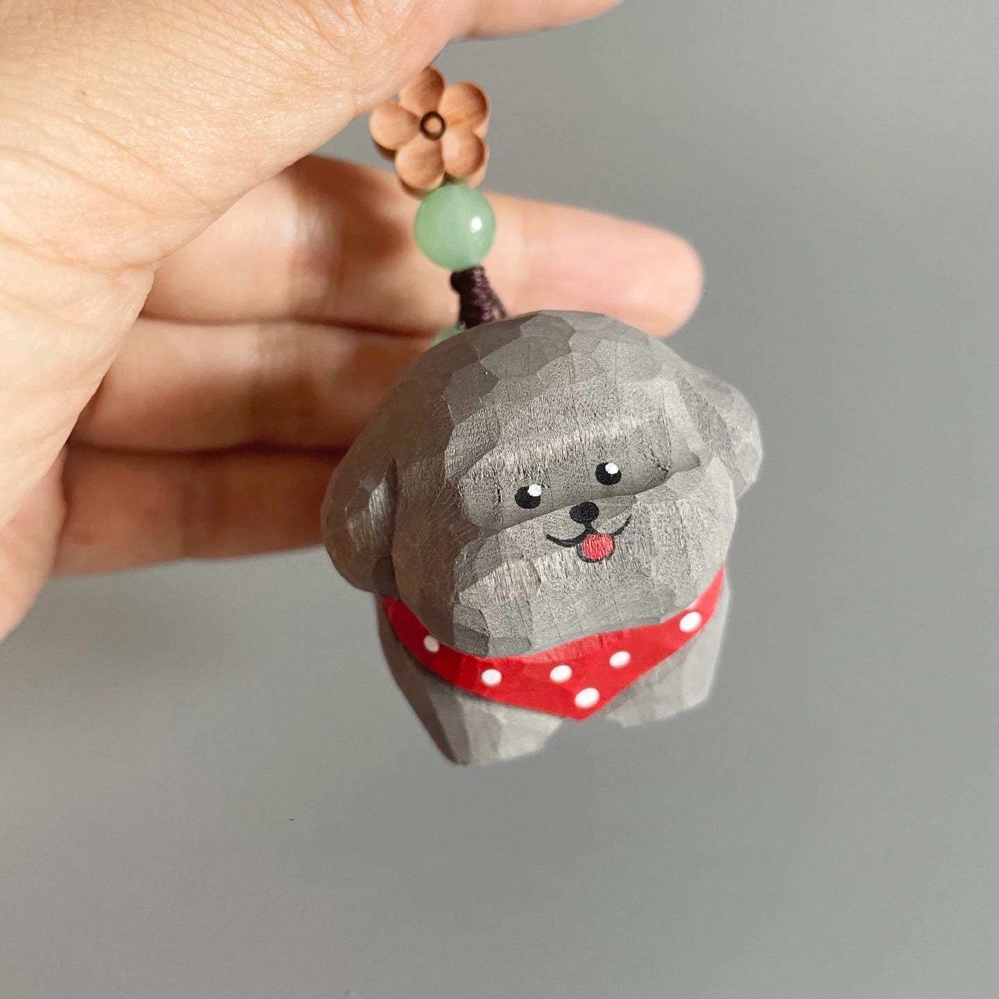 Japanese Style Wooden Poodle Keychain, Hand Carved Teddy Dog Charm, Cute Dog Bag Charm, Mini Dog Figurine Pendant, Gift for Dog Lovers