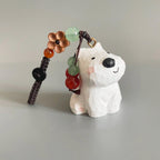 Japanese Style Wooden West Highland Terrier Keychain, Hand Carved White Dog Pendant, Cute Westie Dog Bag Charm, Mini Dog Figurine Gift