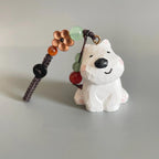 Japanese Style Wooden West Highland Terrier Keychain, Hand Carved White Dog Pendant, Cute Westie Dog Bag Charm, Mini Dog Figurine Gift