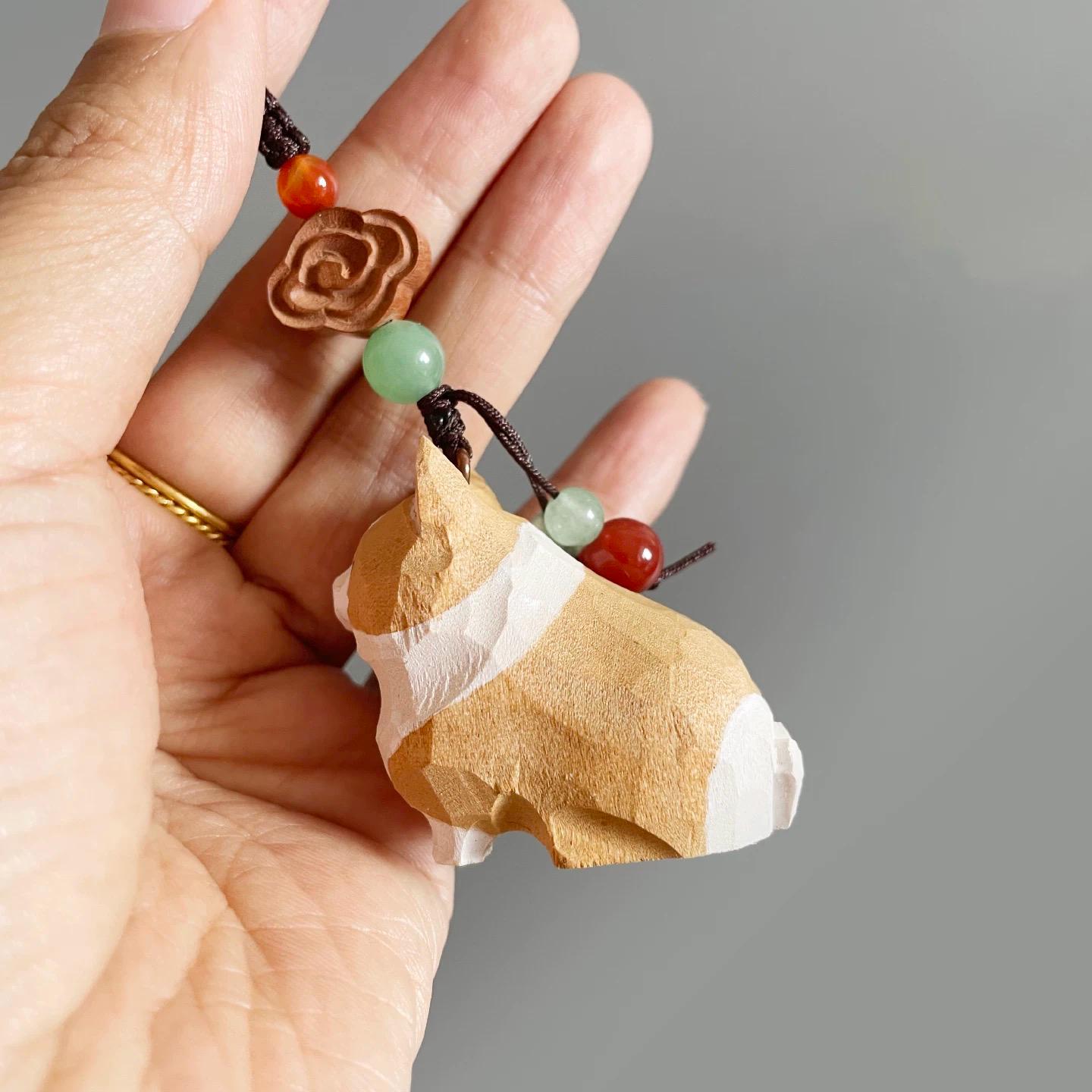 Japanese Style Wooden Corgi Keychain, Hand Carved Corgi Dog Charm, Cute Corgi Bag Charm, Mini Dog Pendant, Gift for Dog Lovers