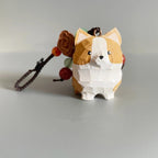 Japanese Style Wooden Corgi Keychain, Hand Carved Corgi Dog Charm, Cute Corgi Bag Charm, Mini Dog Pendant, Gift for Dog Lovers
