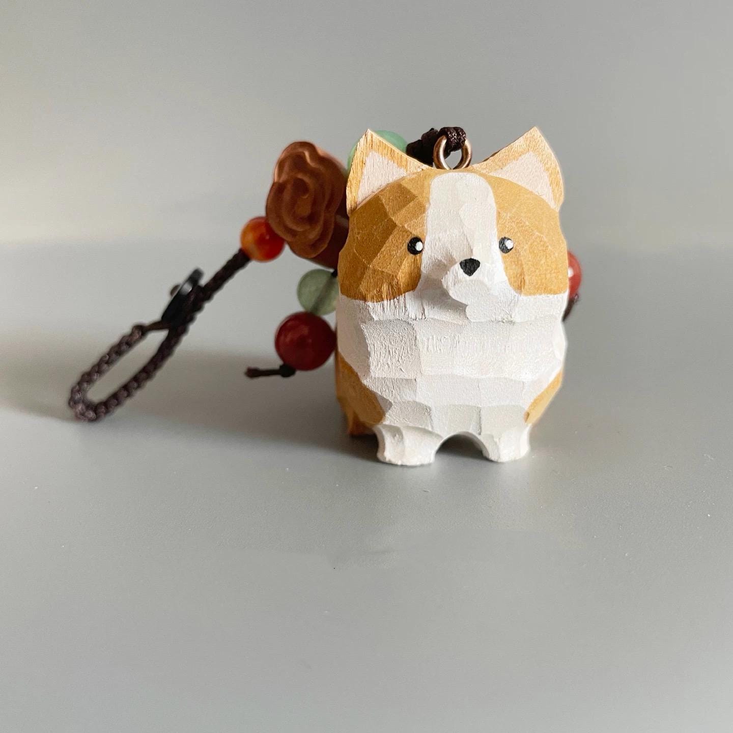 Japanese Style Wooden Corgi Keychain, Hand Carved Corgi Dog Charm, Cute Corgi Bag Charm, Mini Dog Pendant, Gift for Dog Lovers