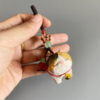 Japanese Style Wooden Calico Cat Keychain, Hand Carved Lucky Cat Charm, Mini Cat Pendant, Cute Bag Charm, Peace Symbol Gift