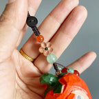 Japanese Style Wooden Persimmon Doll Keychain, Hand Carved Kaki Pendant, Cute Fruit Bag Charm, Mini Gift for Her, Handmade Charm