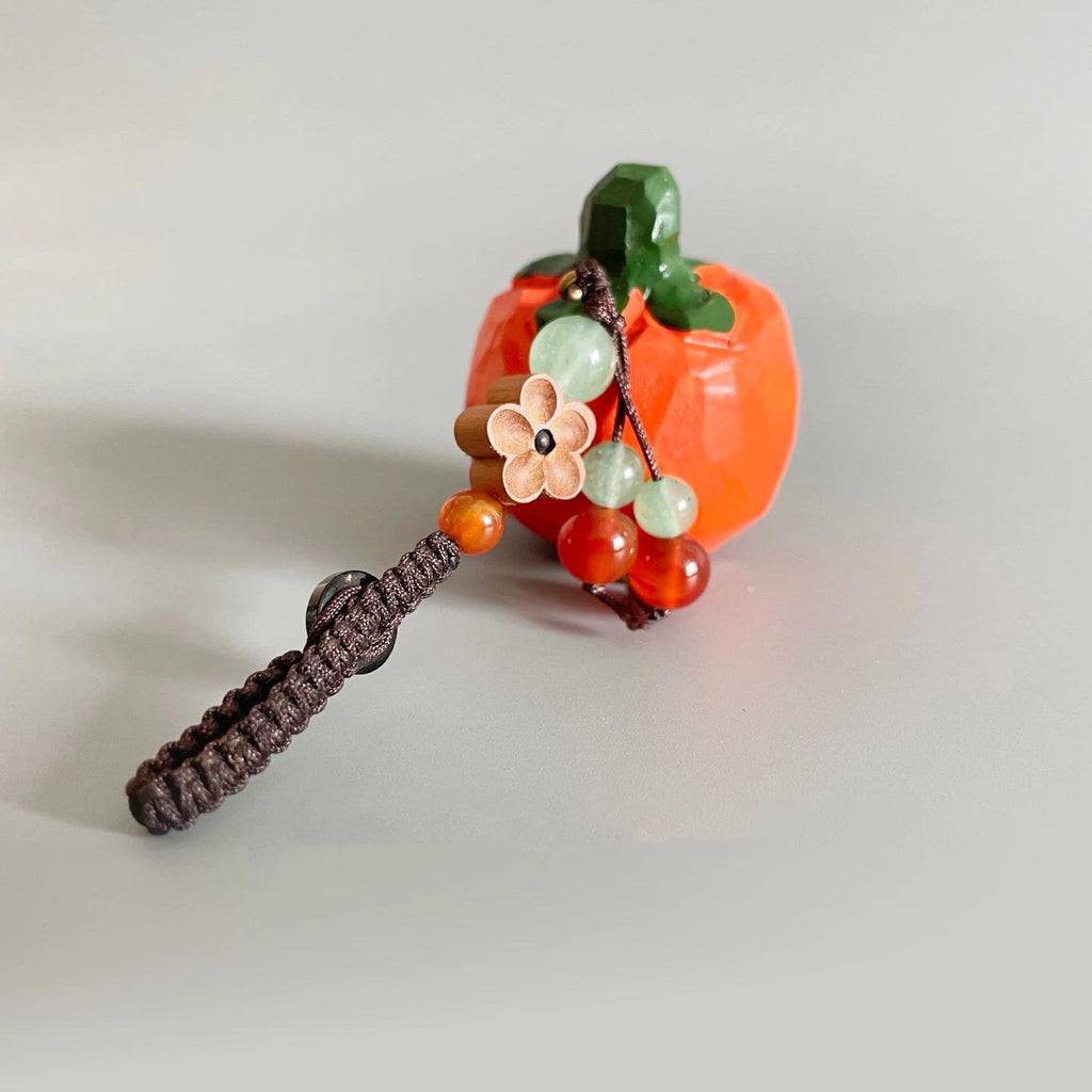 Japanese Style Wooden Persimmon Doll Keychain, Hand Carved Kaki Pendant, Cute Fruit Bag Charm, Mini Gift for Her, Handmade Charm