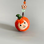 Japanese Style Wooden Persimmon Doll Keychain, Hand Carved Kaki Pendant, Cute Fruit Bag Charm, Mini Gift for Her, Handmade Charm