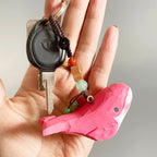 Japanese Style Wooden Pink Whale Keychain, Hand Carved Linden Wood Whale Pendant, Cute Ocean Animal Bag Charm, Handmade Whale Gift