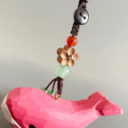 Japanese Style Wooden Pink Whale Keychain, Hand Carved Linden Wood Whale Pendant, Cute Ocean Animal Bag Charm, Handmade Whale Gift