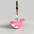 Japanese Style Wooden Pink Whale Keychain, Hand Carved Linden Wood Whale Pendant, Cute Ocean Animal Bag Charm, Handmade Whale Gift