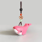 Japanese Style Wooden Pink Whale Keychain, Hand Carved Linden Wood Whale Pendant, Cute Ocean Animal Bag Charm, Handmade Whale Gift