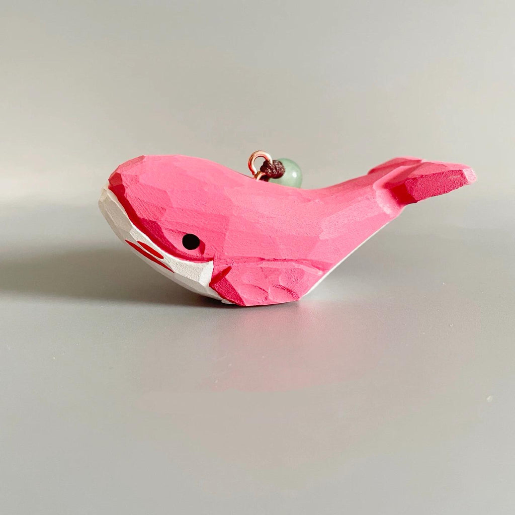 Japanese Style Wooden Pink Whale Keychain, Hand Carved Linden Wood Whale Pendant, Cute Ocean Animal Bag Charm, Handmade Whale Gift