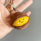 Japanese Style Wooden Chestnut Keychain, Hand Carved Lucky Chestnut Pendant, Cute Kuri Bag Charm, Handmade Good Luck Gift