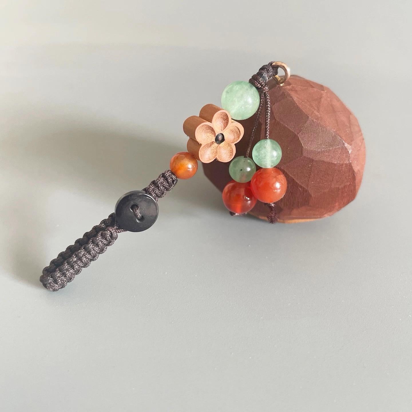 Japanese Style Wooden Chestnut Keychain, Hand Carved Lucky Chestnut Pendant, Cute Kuri Bag Charm, Handmade Good Luck Gift
