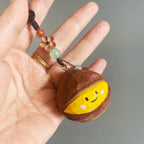 Japanese Style Wooden Chestnut Keychain, Hand Carved Lucky Chestnut Pendant, Cute Kuri Bag Charm, Handmade Good Luck Gift