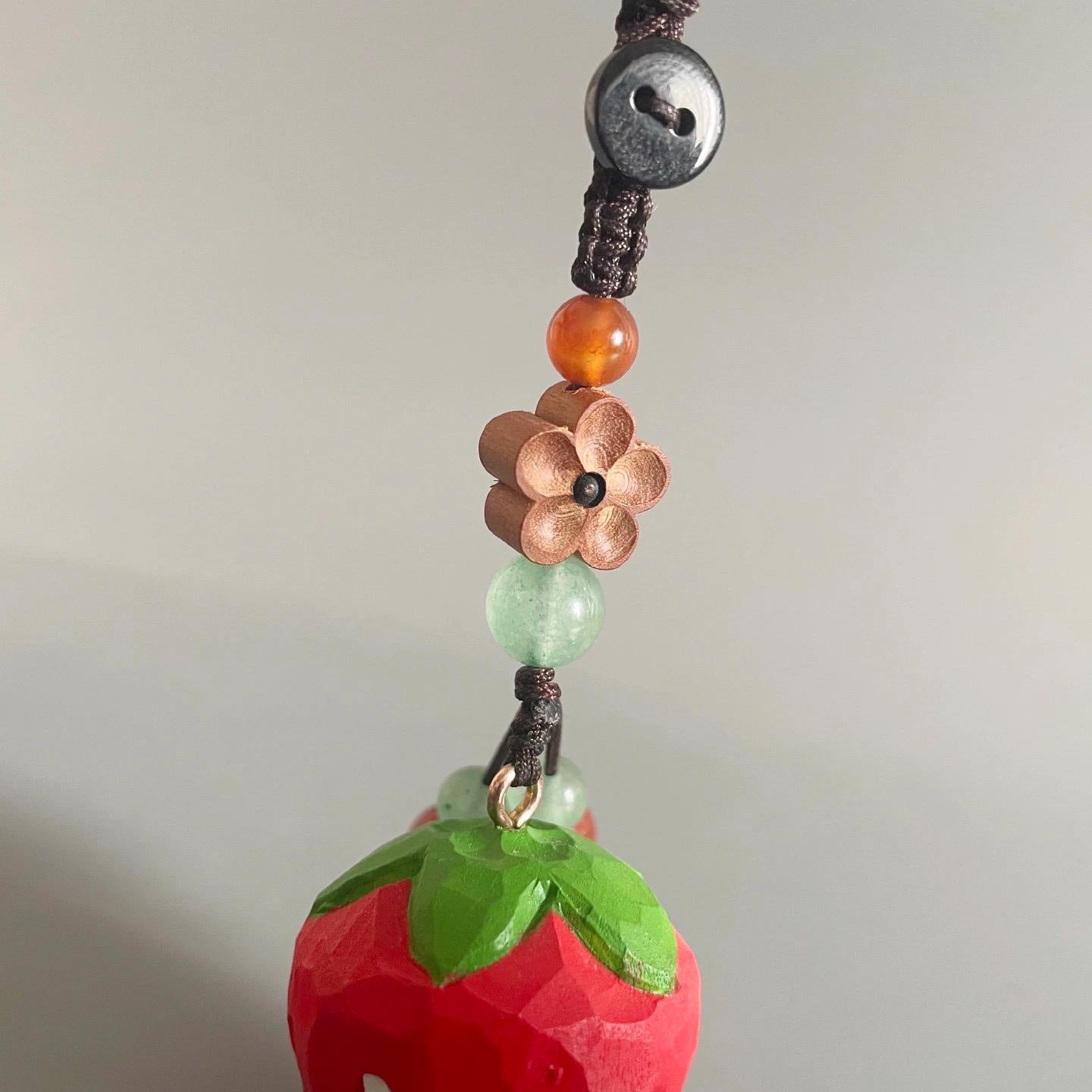 Japanese Style Wooden Strawberry Pendant, Hand Carved Strawberry Keychain, Cute Fruit Bag Charm, Handmade Strawberry Charm, Gift for Her