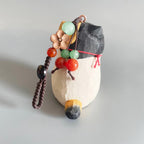 Japanese Style Wooden Lucky Calico Cat Keychain, Hand Carved Maneki Neko Pendant, Woven Three-Color Cat Bag Charm, Prosperity Gift Charm
