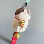 Japanese Wooden British Shorthair Lucky Cat Rearview Mirror Charm, Hand Carved Cat Pendant, Car Hanging Ornament, Mirror Decor, Gift