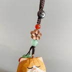 Japanese Style Wooden Lucky Orange Tabby Cat Keychain, Hand Carved Maneki Neko Pendant, Cute Ginger Cat Bag Charm, Fortune Hanging Gift