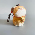 Japanese Style Wooden Lucky Orange Tabby Cat Keychain, Hand Carved Maneki Neko Pendant, Cute Ginger Cat Bag Charm, Fortune Hanging Gift