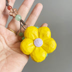 Japanese Style Wooden Lucky Flower Keychain, Hand Carved Yellow Blossom Pendant, Prosperity Flower Bag Charm, Floral Hanging Pendant Gift