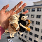 Japanese Style Lucky Saxophone Lamb Wool Felt Pendant, Handmade Black Sheep Bag Charm, Cute Animal Keychain, Music Sheep Hanging Gift