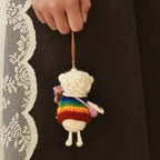 Japanese Style Lucky Rainbow Lamb Wool Felt Pendant, Handmade Sheep Bag Charm, Cute Animal Keychain, Flower Lamb Hanging Ornament Gift