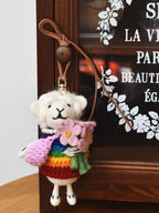 Japanese Style Lucky Rainbow Lamb Wool Felt Pendant, Handmade Sheep Bag Charm, Cute Animal Keychain, Flower Lamb Hanging Ornament Gift