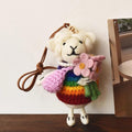 Japanese Style Lucky Rainbow Lamb Wool Felt Pendant, Handmade Sheep Bag Charm, Cute Animal Keychain, Flower Lamb Hanging Ornament Gift
