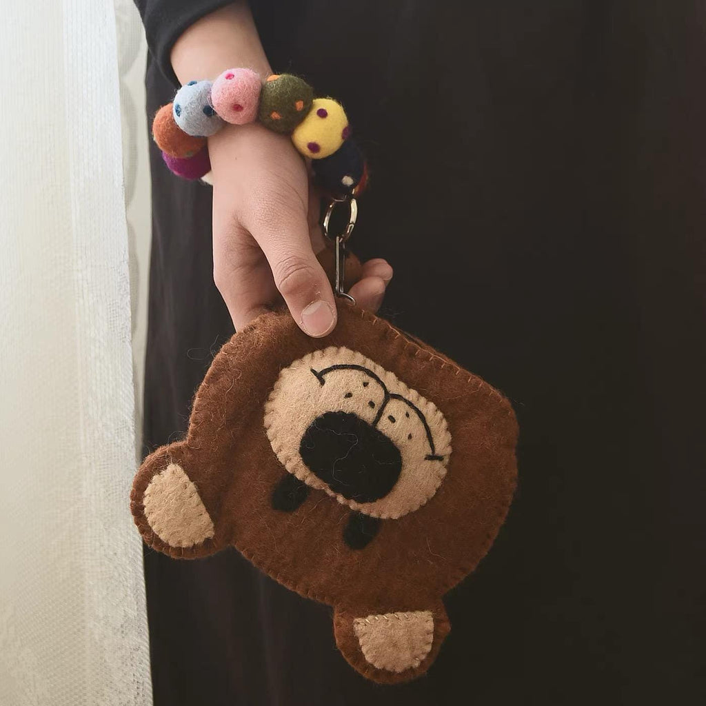 Japanese Style Lucky Felt Bear Coin Purse, Handmade Wool Felt Pouch, Cute Animal Zipper Wallet, Gift for Women