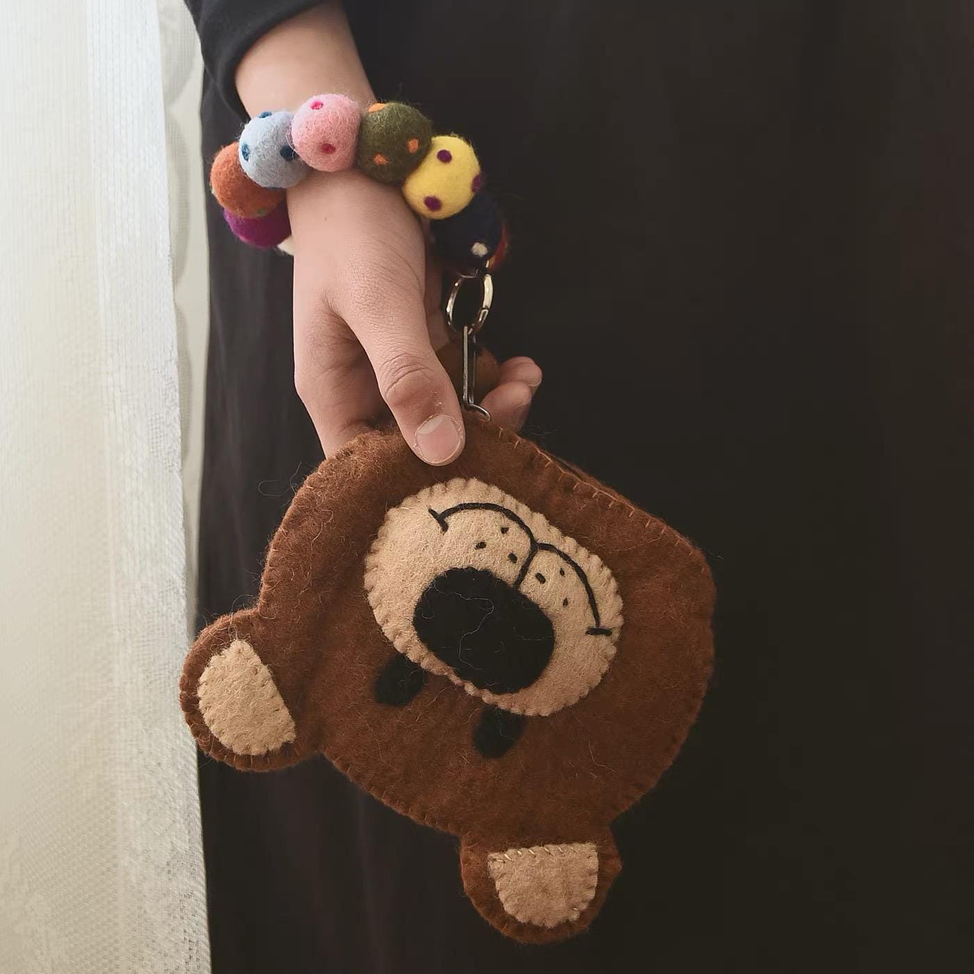 Japanese Style Lucky Felt Bear Coin Purse, Handmade Wool Felt Pouch, Cute Animal Zipper Wallet, Gift for Women