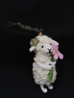 Japanese Style Lucky Felt Sheep Pendant, Handmade Flower Lamb Charm, Wool Felt Animal Bag Charm, Cute Sheep Keychain Gift