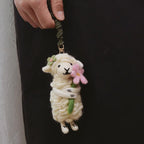 Japanese Style Lucky Felt Sheep Pendant, Handmade Flower Lamb Charm, Wool Felt Animal Bag Charm, Cute Sheep Keychain Gift