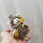 Japanese Style Lucky Felt Sheep Pendant, Handmade Brown Lamb with Yellow Flower, Wool Felt Animal Bag Charm, Cute Sheep Keychain Gift
