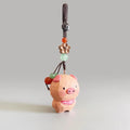 Japanese Style Hand Carved Pig Keychain, Wooden Pig Pendant, Cute Bag Charm, Lucky Pig Ornament, Hand Painted Animal Gift, Backpack Charm